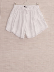 Italian Raw Edge Linen Shorts with Side Pockets - White