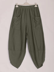 Italian Relaxed Fit Front Pockets Harem Trousers - Army Green