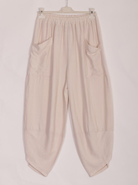 Italian Relaxed Fit Front Pockets Harem Trousers - Beige