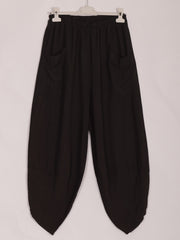 Italian Relaxed Fit Front Pockets Harem Trousers - Black