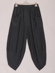 Italian Relaxed Fit Front Pockets Harem Trousers - Charcoal