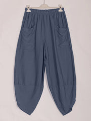 Italian Relaxed Fit Front Pockets Harem Trousers - Dark Denim