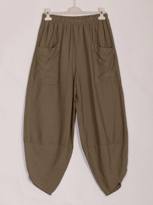 Italian Relaxed Fit Front Pockets Harem Trousers - Dark Mocha