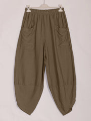 Italian Relaxed Fit Front Pockets Harem Trousers - Dark Mocha