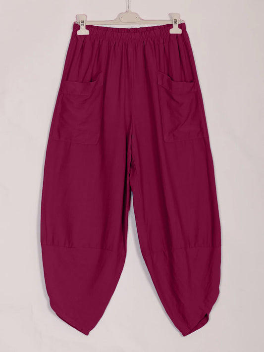 Italian Relaxed Fit Front Pockets Harem Trousers - Dark Tea Pink