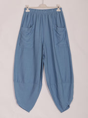 Italian Relaxed Fit Front Pockets Harem Trousers - Denim