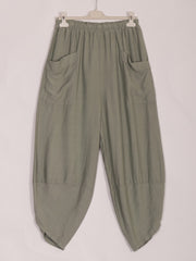 Italian Relaxed Fit Front Pockets Harem Trousers - Khaki