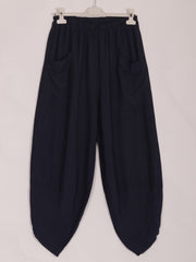 Italian Relaxed Fit Front Pockets Harem Trousers - Navy