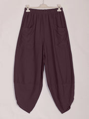 Italian Relaxed Fit Front Pockets Harem Trousers - Plum
