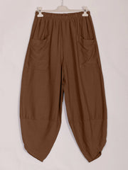 Italian Relaxed Fit Front Pockets Harem Trousers - Walnut