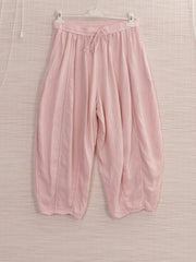 Italian Relaxed Fit Linen Capri Trousers - Baby pink