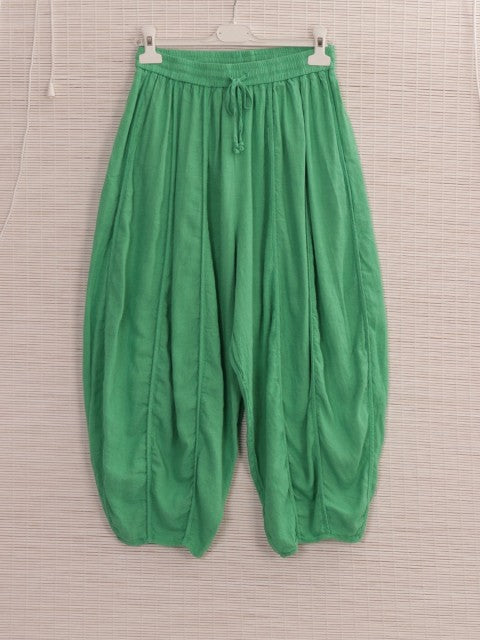 Italian Relaxed Fit Linen Capri Trousers - Green
