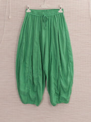 Italian Relaxed Fit Linen Capri Trousers - Green