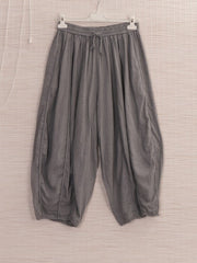 Italian Relaxed Fit Linen Capri Trousers - Grey