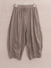 Italian Relaxed Fit Linen Capri Trousers - Mocha