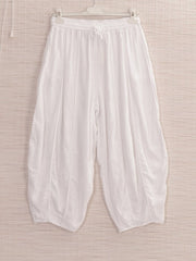 Italian Relaxed Fit Linen Capri Trousers - White