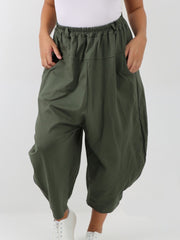 Italian Relaxed Fit Scuba Cocoon Style Trousers - Army Green