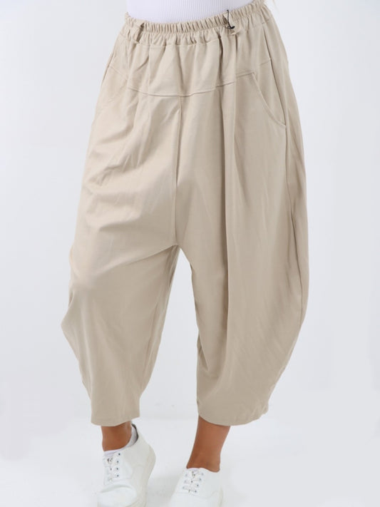 Italian Relaxed Fit Scuba Cocoon Style Trousers - Beige