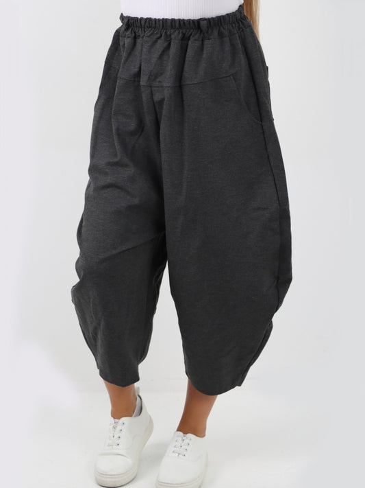 Italian Relaxed Fit Scuba Cocoon Style Trousers - Charcoal