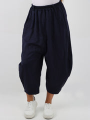 Italian Relaxed Fit Scuba Cocoon Style Trousers - Navy