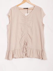 Italian Ruched Front Linen Top - Beige