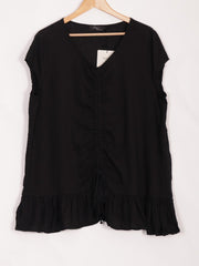 Italian Ruched Front Linen Top - Black