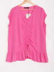 Italian Ruched Front Linen Top - Cerise