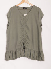 Italian Ruched Front Linen Top - Khaki