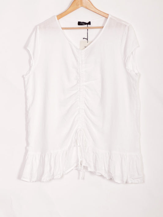 Italian Ruched Front Linen Top - White
