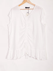 Italian Ruched Front Linen Top - White