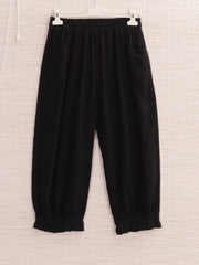 Italian Ruffled Hem Relaxed Fit Linen Trousers - Black