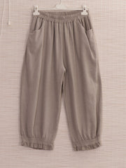 Italian Ruffled Hem Relaxed Fit Linen Trousers - Mocha