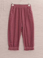 Italian Ruffled Hem Relaxed Fit Linen Trousers - Tea Pink