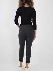 Italian Diamante Stripe Elasticated Trousers - Charcoal