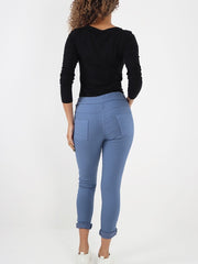 Italian Diamante Stripe Elasticated Trousers - Denim