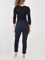 Italian Diamante Stripe Elasticated Trousers - Navy