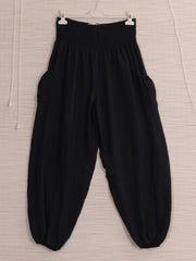 Italian Side Pockets Detail Harem Pants - Black