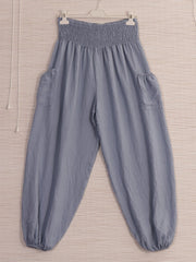 Italian Side Pockets Detail Harem Pants - Light Denim