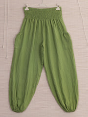 Italian Side Pockets Detail Harem Pants - Lime Green