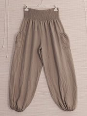 Italian Side Pockets Detail Harem Pants - Mocha