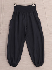 Italian Side Pockets Detail Harem Pants - Navy