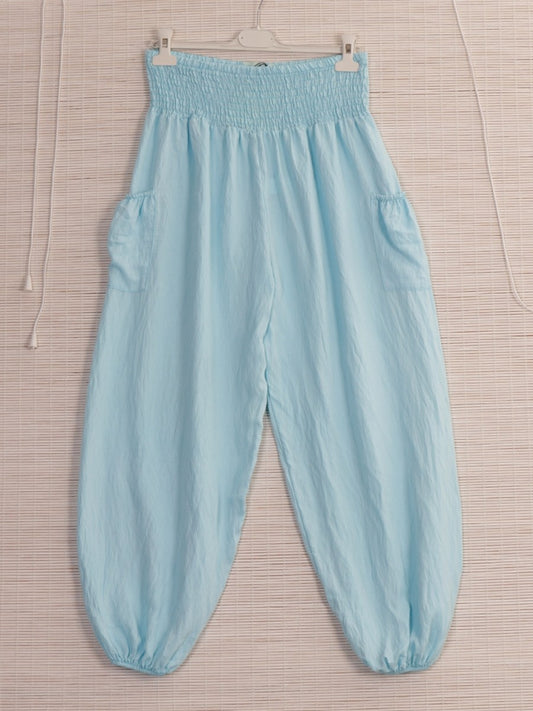 Italian Side Pockets Detail Harem Pants - Sky Blue