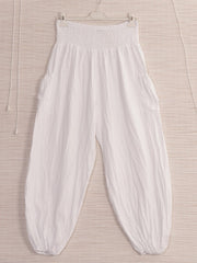 Italian Side Pockets Detail Harem Pants - White
