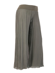 Italian Silk Trouser With Elasticated Waist - Khaki