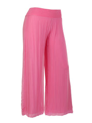 Italian Silk Trouser With Elasticated Waist - Cerise