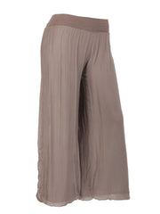 Italian Silk Trouser With Elasticated Waist - Mocha