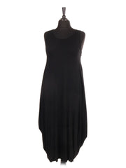 Italian Sleeveless Jersey Parachute Lagenlook Dress - Black