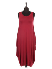 Italian Sleeveless Jersey Parachute Lagenlook Dress - Wine