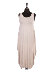 Italian Sleeveless Jersey Parachute Lagenlook Dress - Beige