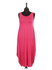 Italian Sleeveless Jersey Parachute Lagenlook Dress - Cerise